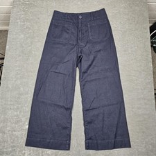 Maeve Anthropologie Pants Womens 31 Blue The Colette Linen Wide Leg Cropped