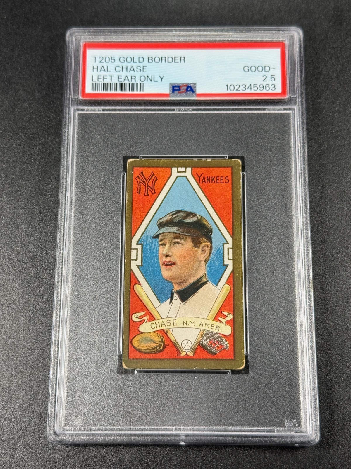 HAL CHASE 1911 T205 GOLD BORDER VINTAGE TOBACCO CARD GOOD+ PSA 2.5 LEFT EAR ONLY