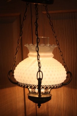Vintage Lavery Co Hurricane Light Fixture - White Hobnail Shade - Clear Chimney