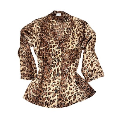 Vintage 70s 80s Papillon Paula Carbone Neiman Marcus 100% Silk Leopard Print Blo