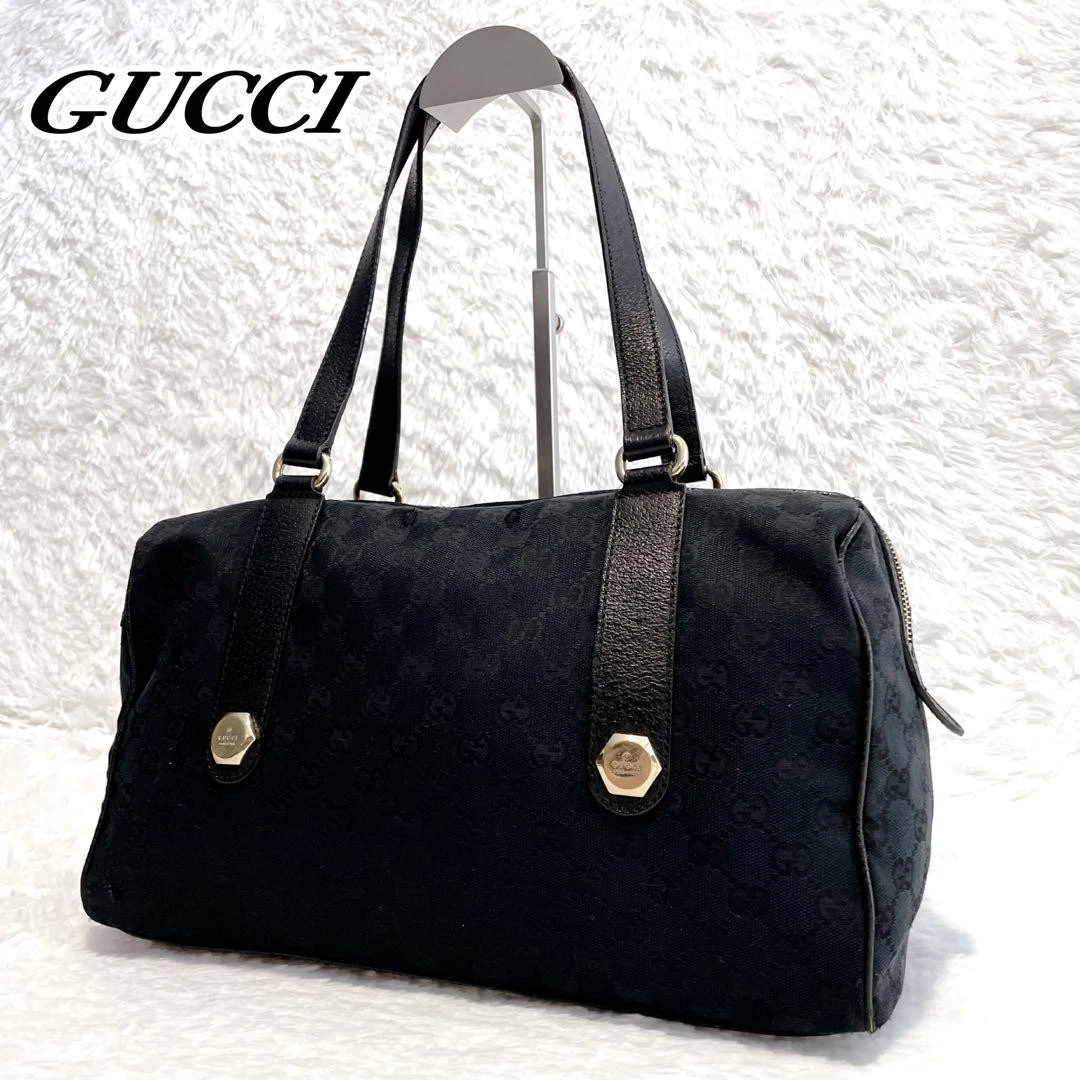 Gucci Mini Sac Boston Gg Toile Cuir Noir Designer Sac à Main Poignée Supérieure