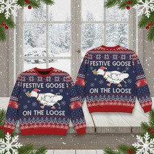 Festive Goose on the Loose Ugly Christmas Sweater, Funny Holiday Pullover