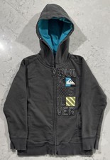 Quiksilver Full Zip Hoodie Kids Boys 6 Gray Teal Lined Logo Surf Skate Casual