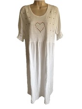 Collections Pristine White Nightgown cotton stretch Bodice Pink puff sleeves L