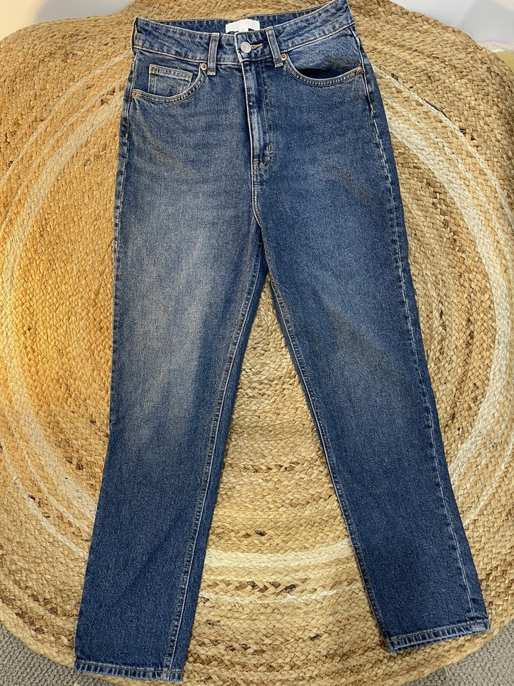 H&M Mum Jeans Size 4 / AU 8 High Rise Tapered Blue Denim