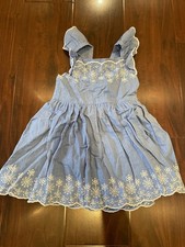 Toddler Girl Blue Chambray Dress White Embroidery Ruffles 3T