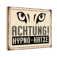 Holzschild 12X18 Cm Achtung Hypno-Katze Warnschild Hinweisschild Deko Geschenk H