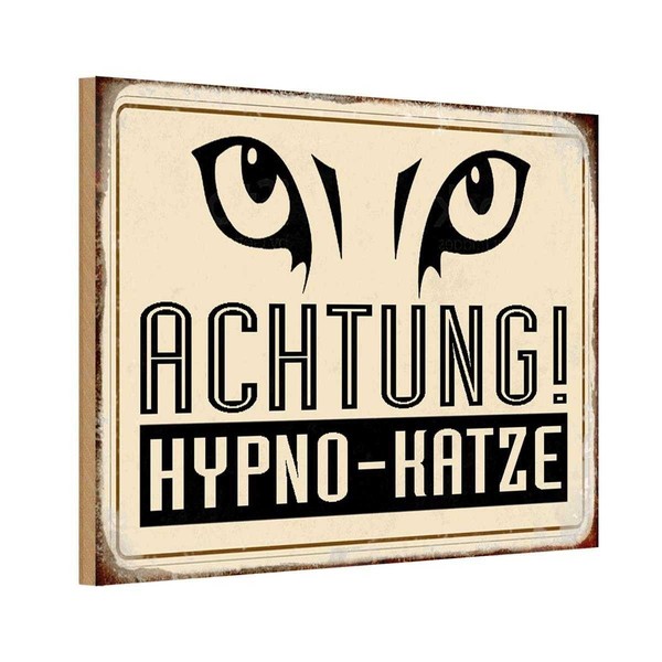 Holzschild 12X18 Cm Achtung Hypno-Katze Warnschild Hinweisschild Deko Geschenk H-image