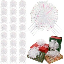 24 PCS White Organza Pull Bows 6 Inch Large Gift Wrapping Ribbon Crafts