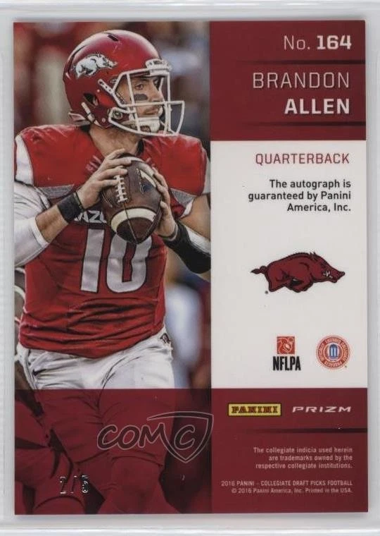 2016 Panini Prizm Collegiate Draft Picks Orange /5 Brandon Allen Rookie Auto RC - Image 2 of 2