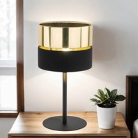 Tischlampe Tischleuchte E27 Ø 20 Cm H: 38,5 Cm Stoff Metall In Schwarz Gold