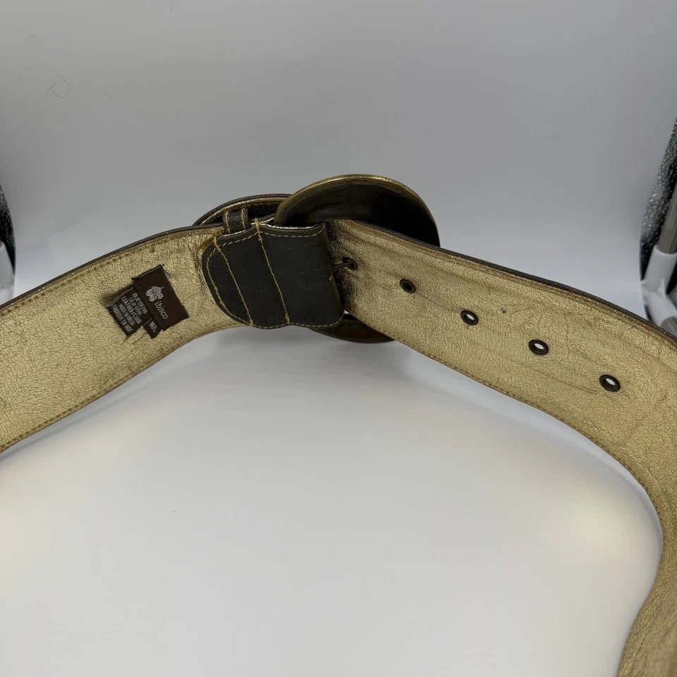 Cinturón Vintage Ancho Enorme Color Bronce Cuero Hebilla Cintura Med Grande Foto 4 de 4