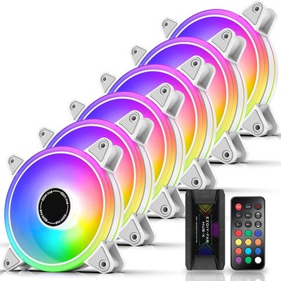White Moonlight 120mm RGB Gehäuselüfter mit Remote Lüfter Hub, Aura SYNC Moth...