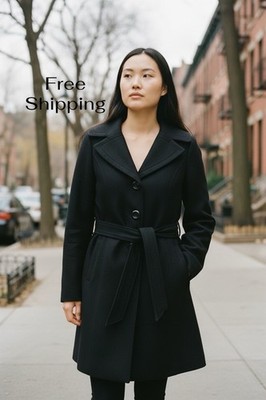 Guess Women's Black Belted Coat Size S 052-LRS