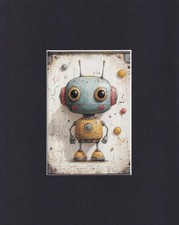 8X10" Matted Print Art Picture: Vintage-Looking Toy Robots: Robot Alien