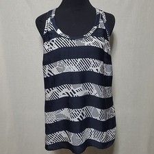 Banana Republic Racer Back Tank Blouse Womens Size Medium Navy Blue White Strip