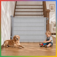 Retractable Baby Gate 37-55 Inch Wide Stairs Doorways Mesh Gray Toddler