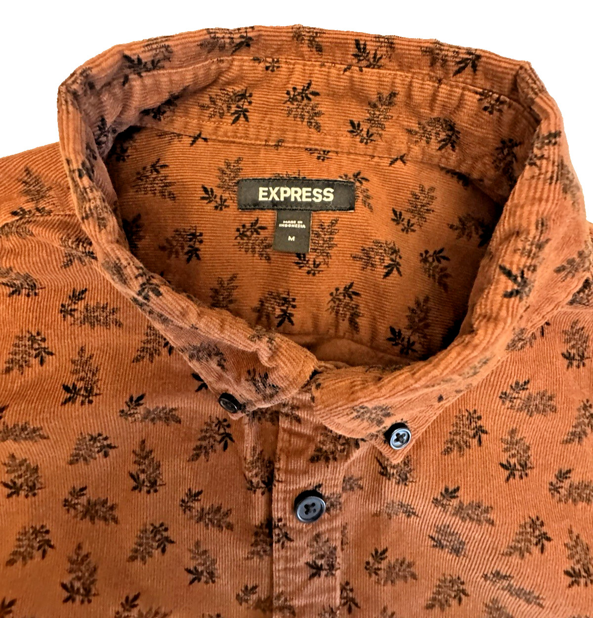 Express Brown Leaf Print Button-Down Men's Medium… - image 2