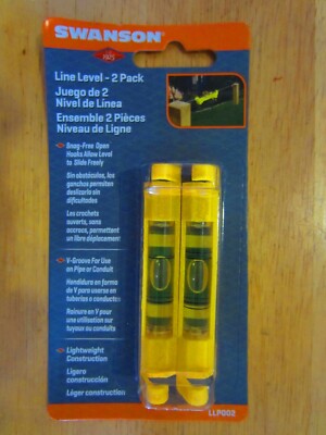 Swanson Tool LLP002 Line Level – 2-Pack, Precision Vial With V-Groove For Pipe & Conduit, Snag-Free Hooks