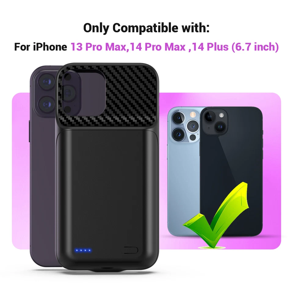 Funda Cargador Batería 13800mAh con Vidrio Templado para iPhone 14 Pro Max,13 Pro Max Foto 2 de 4