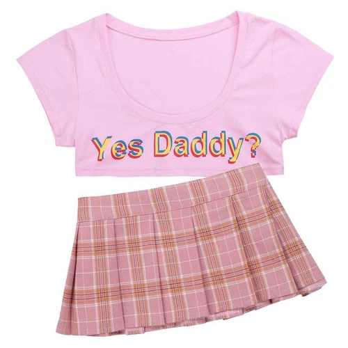 Women Lingerie School Girl Uniform Costume Outfit Top Mini Plaid Skirt Roleplay - Picture 11 of 94