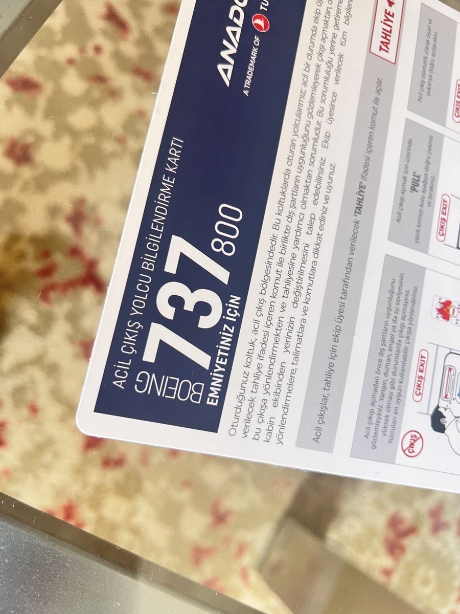 Anadolujet Boeing 737-800 Safety Card EMERGENCY EXIT PASSENGER