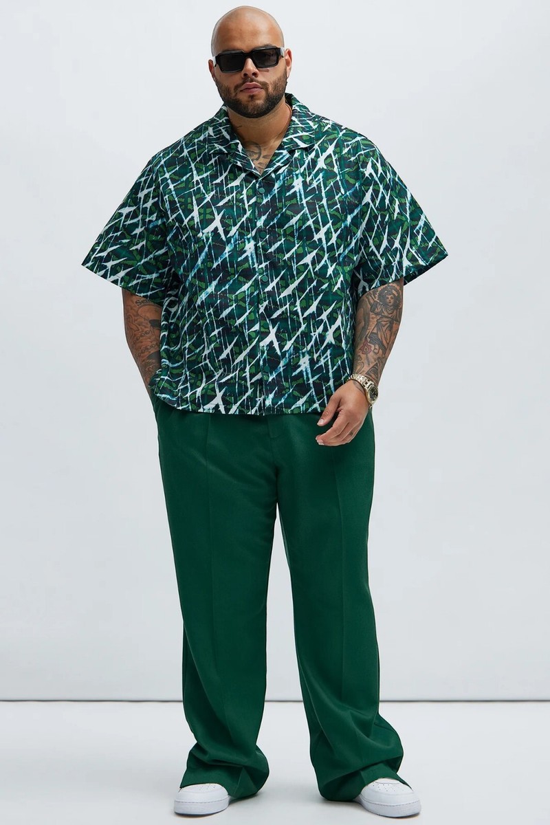 savannah men's dress shirts Savannah Button Up Short Sleeve Shirt Green Men's Size 3XL