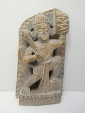 ASIAN CARVED SOAPSTONE STATUE MAN CARRYING CLUB / TORCH