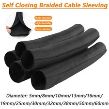 Self Closing Braided Cable Sleeving Black 5mm-60mm Wire Harness, Auto, Sheathing