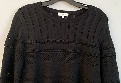 Reiss Astrid-Pointelle Sweater Jumper Black Open Knit Women's Size