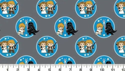 Tina Scrap 9"x21" FABRIC COTTON STAR WARS KAWAII DUO TOKENS Leia Darth Vader  - Afbeelding 2 van 2