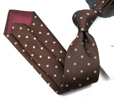 New Classic Polka Dot Brown White JACQUARD WOVEN 100 Silk Men's Necktie Tie