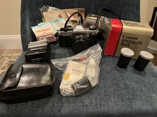 Canon AE-1 35mm SLR Film Camera w/ Canon FD 50mm BUNDLE - flash, case, tested