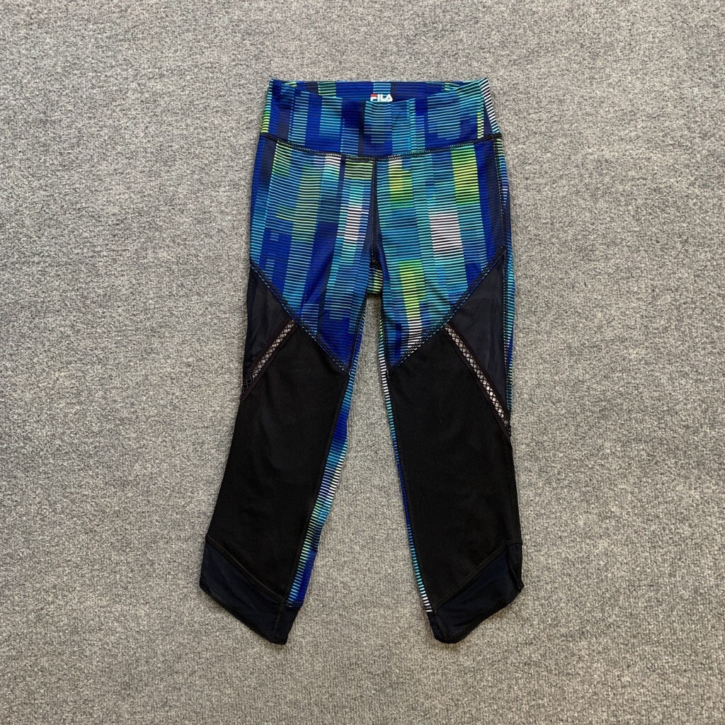 Fila Sport Leggings Donna XS Extra Small Orlo Inclinato Capri Maglia Pannello Pull On