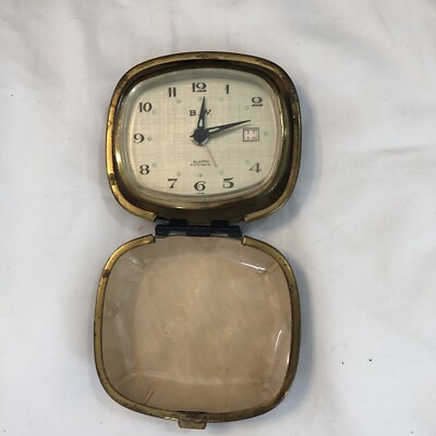 Vintage 1950-1960's B.W. Travel Alarm Folding Clock Wind up Pocket