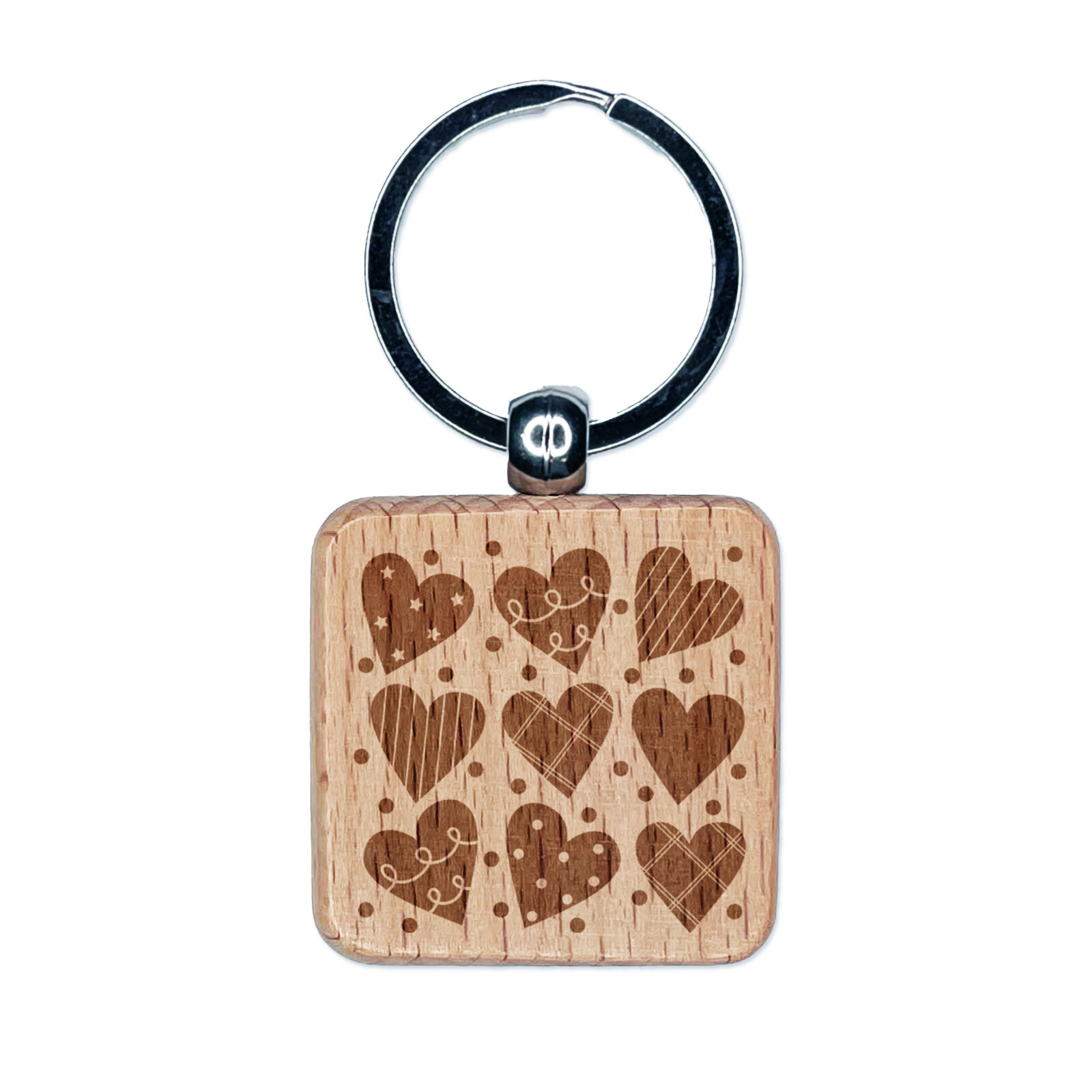 Artsy Hearts Love Engraved Wood Square Keychain Tag Charm