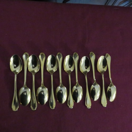 12 Moka Spoons In Gold Metal Christofle Alfénide Pompadour Model