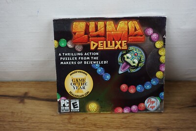 Zuma Deluxe Pop Cap Jumbo PC CD ROM Computer Video Game 2004 Action Shooting