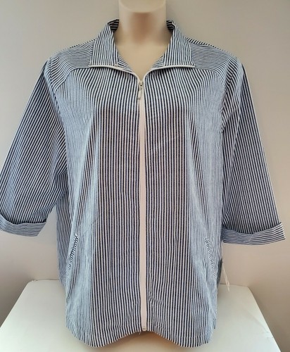 Nwt Ladies Allison Daley Blue/White Striped Zipper Front 3/4 Slv Jacket Plus Sz