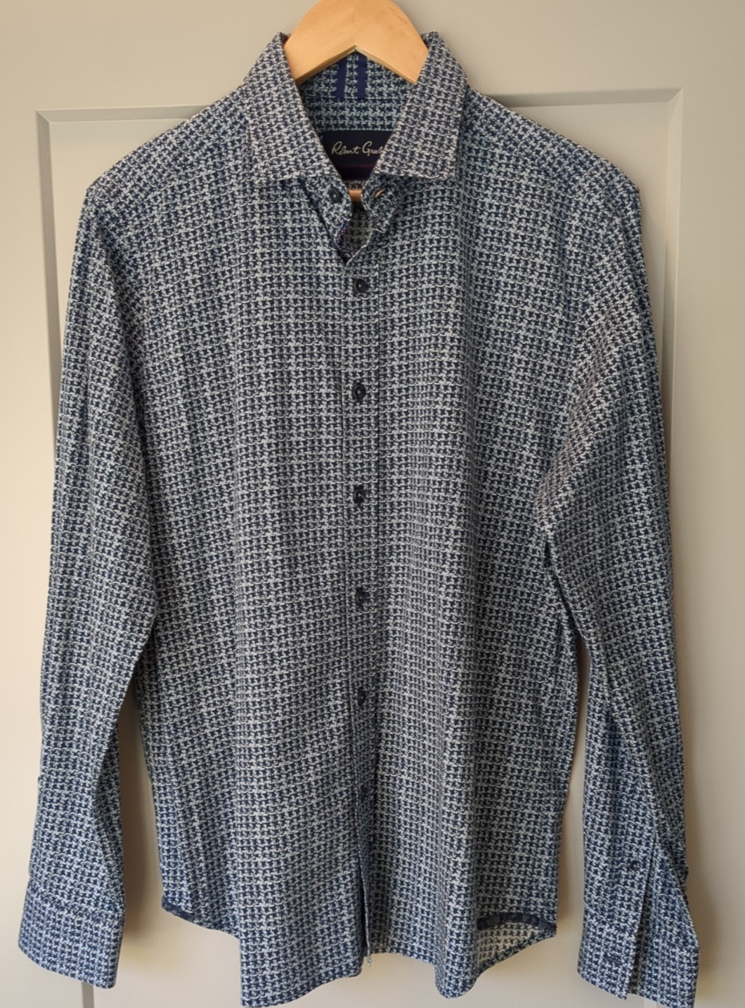 Robert Graham Modern Americana Men's TAILORED Flip Cuff Blue Check Shirt Large