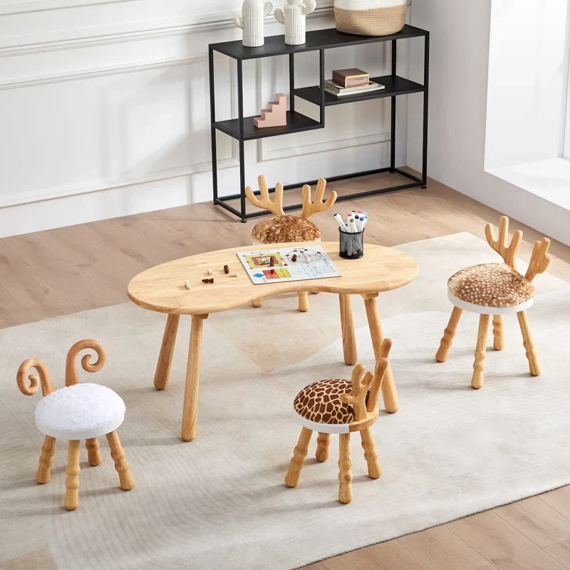 Lindos Animales Nórdico Taburete de Madera Niños Cubierta de Asiento Suave Guardería Guardería Silla Regalo Foto 3 de 4