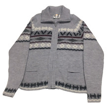 London Fog Gray Zip Front Cardigan w/Pockets Size XL Nordic Made in USA Vintage