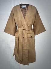 Ganni Belted Cotton-blend Coat, Xxs To Xs (fits Size 8-10)