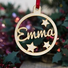 Personalised Christmas Baubles Tree MDF Decoration Wooden MDF Xmas ADD ANY NAME