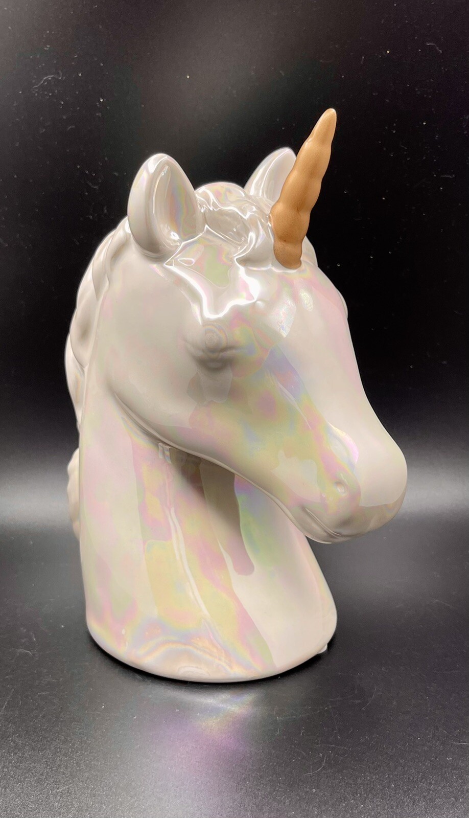Unicorn Coin Bank 8” White Iridescent Glazed/Ceramic FABNY Piggy Bank