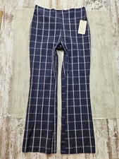 A New Day Women Cropped Kick Flare Pull-On Pants Stretch Size 2 Navy Blue Plaid
