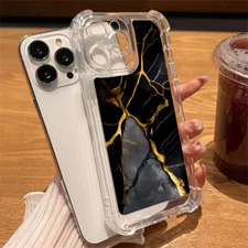 For iPhone 15 16 Pro Max 16e 14 13 12 11 Ink Marble Clear TPU Phone Case Cover