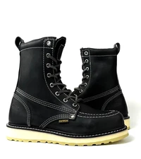 MENS SOFT TOE OIL AND WATER RESISTANT 8" HEIGHT MOC TOE FULL GRAIN LEATHER