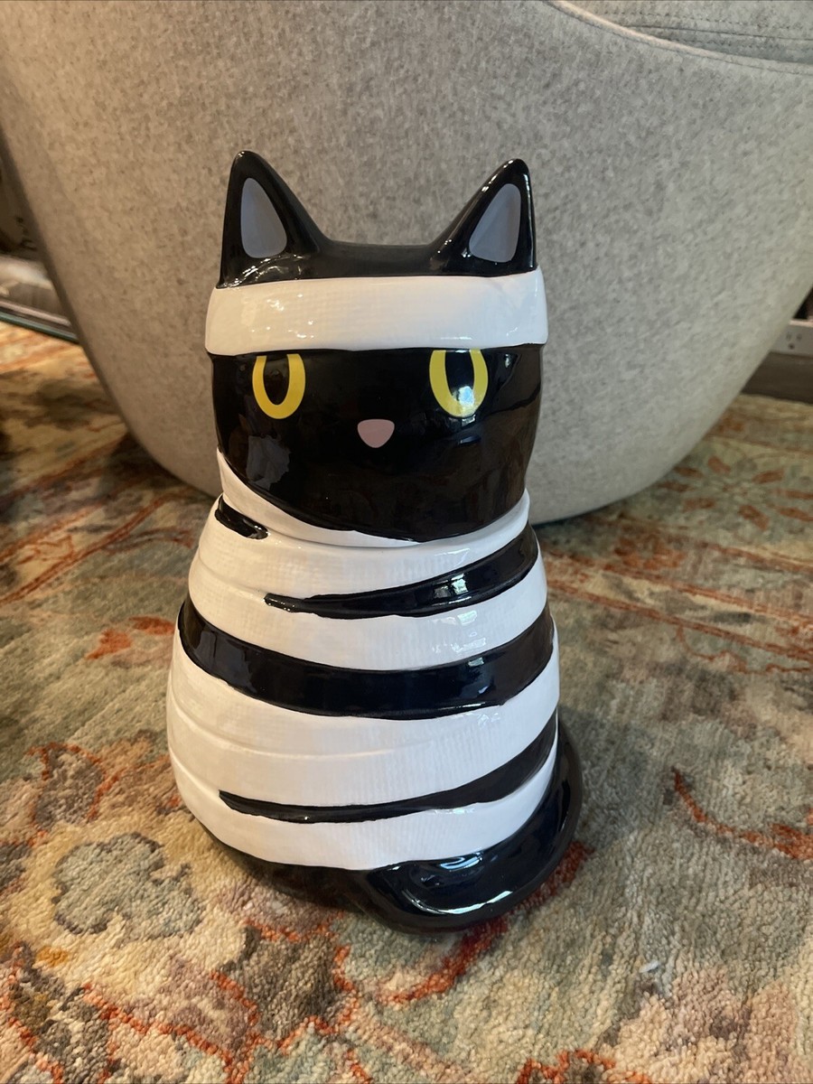 10 Strawberry Street Halloween Black Cat Mummy Ceramic Cookie Jar