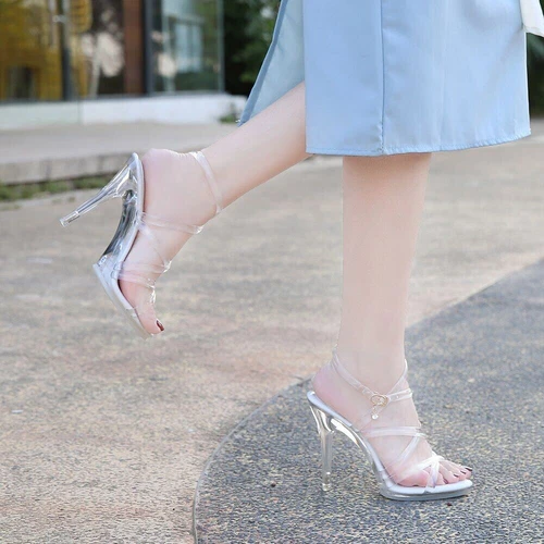 Women Clear PVC Sandals Stilettos High Heeled Transparent Pumps Party Shoes New - Picture 3 of 40